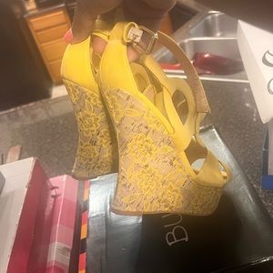 Yellow wedge heels